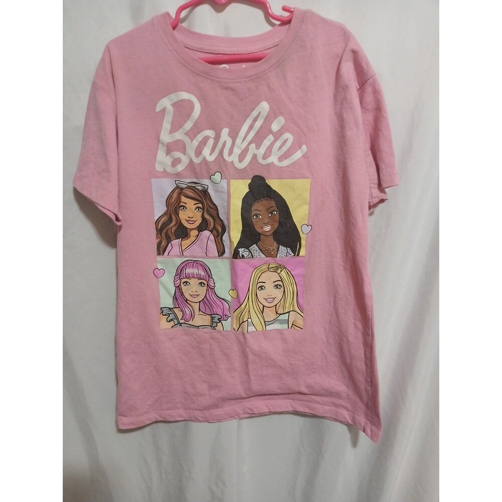 Mattel Barbie Short Sleeve T-Shirt Girls Sz L (10-12) Pink Cotton Polyester